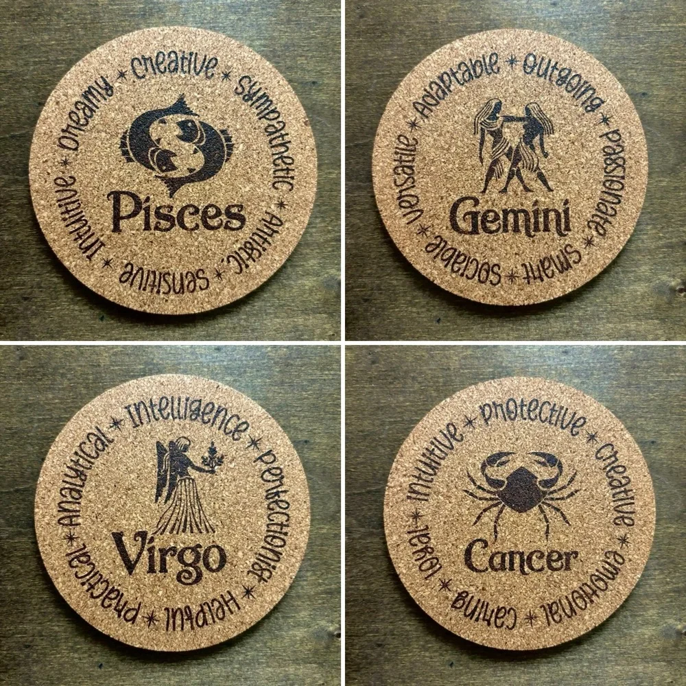 Zodiac Signs Encircled Cork Coasters Lot of 12